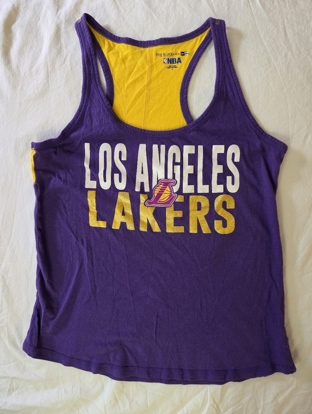5th & Ocean New Era Los Angeles Lakers Purple Gold Racerback Tank Top Small S